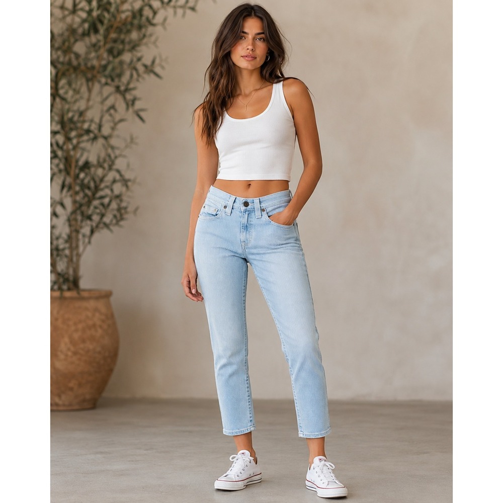 True Religion Stripe Cigarette Crop Jeans 28X24 Ankle Denim 25 Coastal Preppy